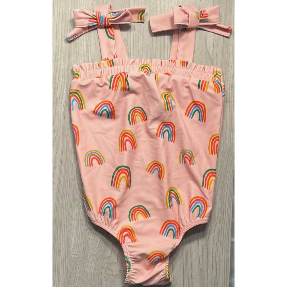 Mud Pie 3T pink Rainbow bathing Swim suit NWT 1pc bows UPF 50+ beach pool summer